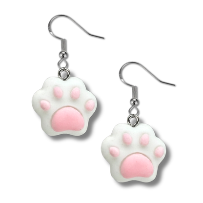 White Cat Paw Earrings