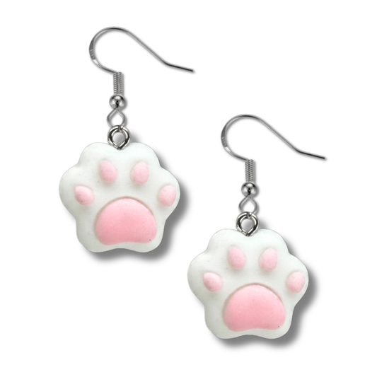 White Cat Paw Earrings