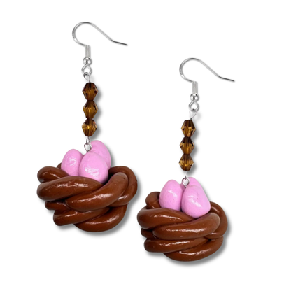 Pink Bird Nest Earrings