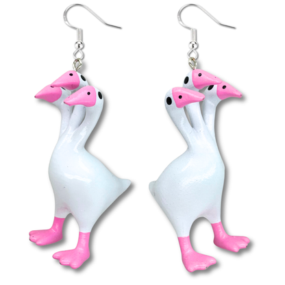 Pink 3 Headed Duck Goose Earrings