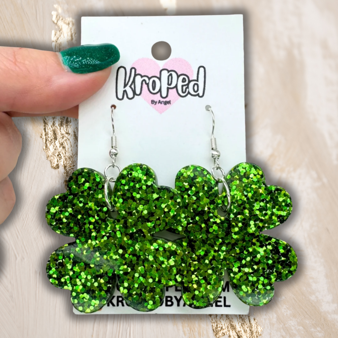Glitter 4 Leaf Clover Earrings