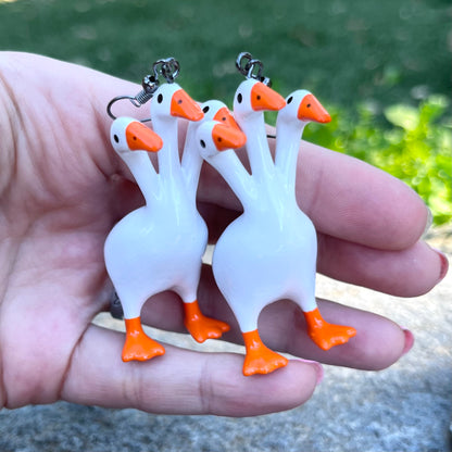 Orange 3 Headed Duck Goose Earrings