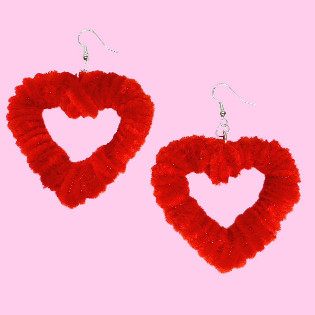 Fuzzy Heart Earrings