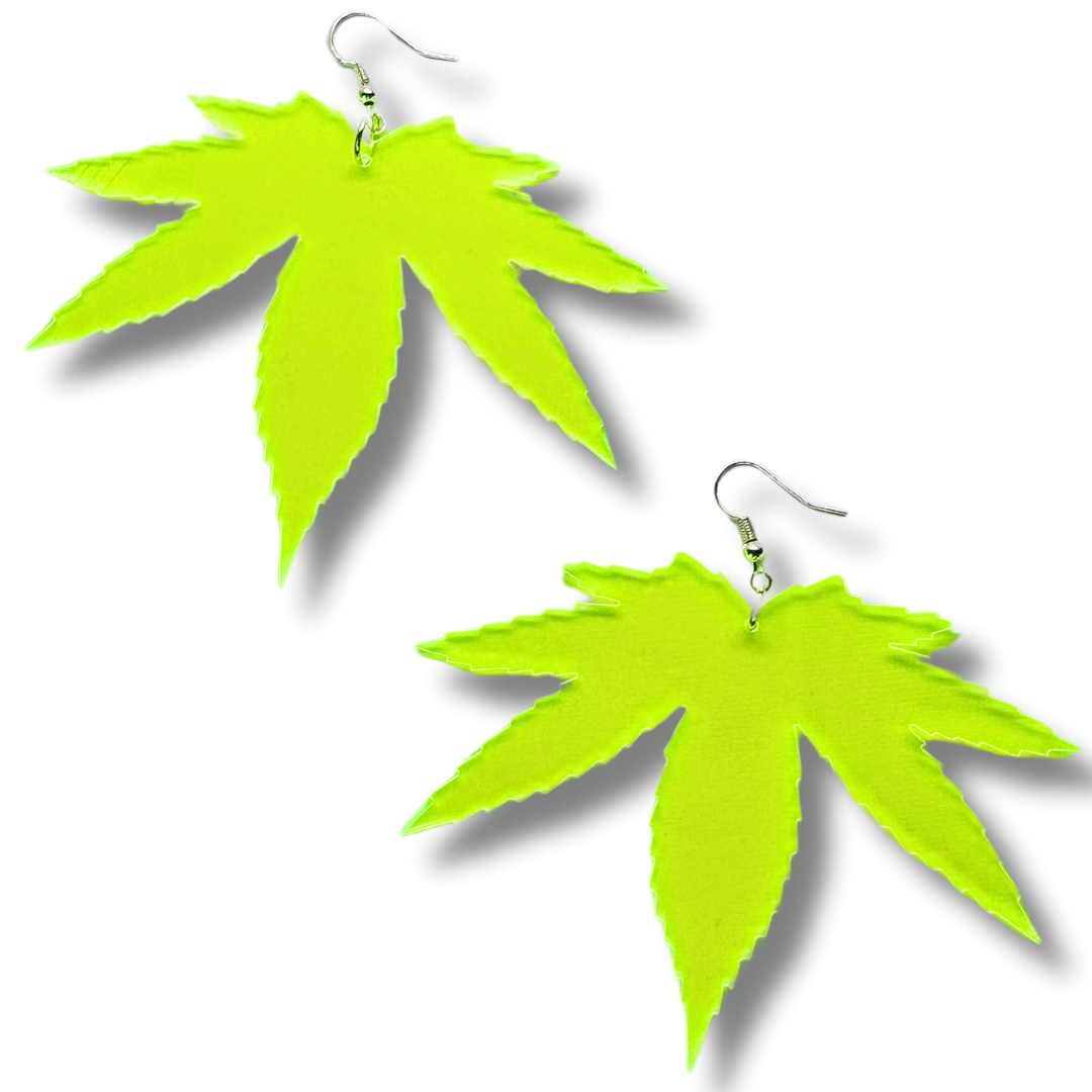 Neon Weed Leaf Earrings