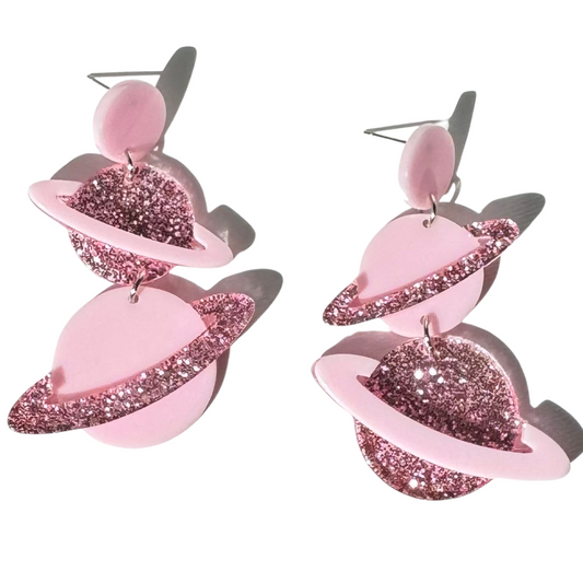 Pink Planet Stud Earrings