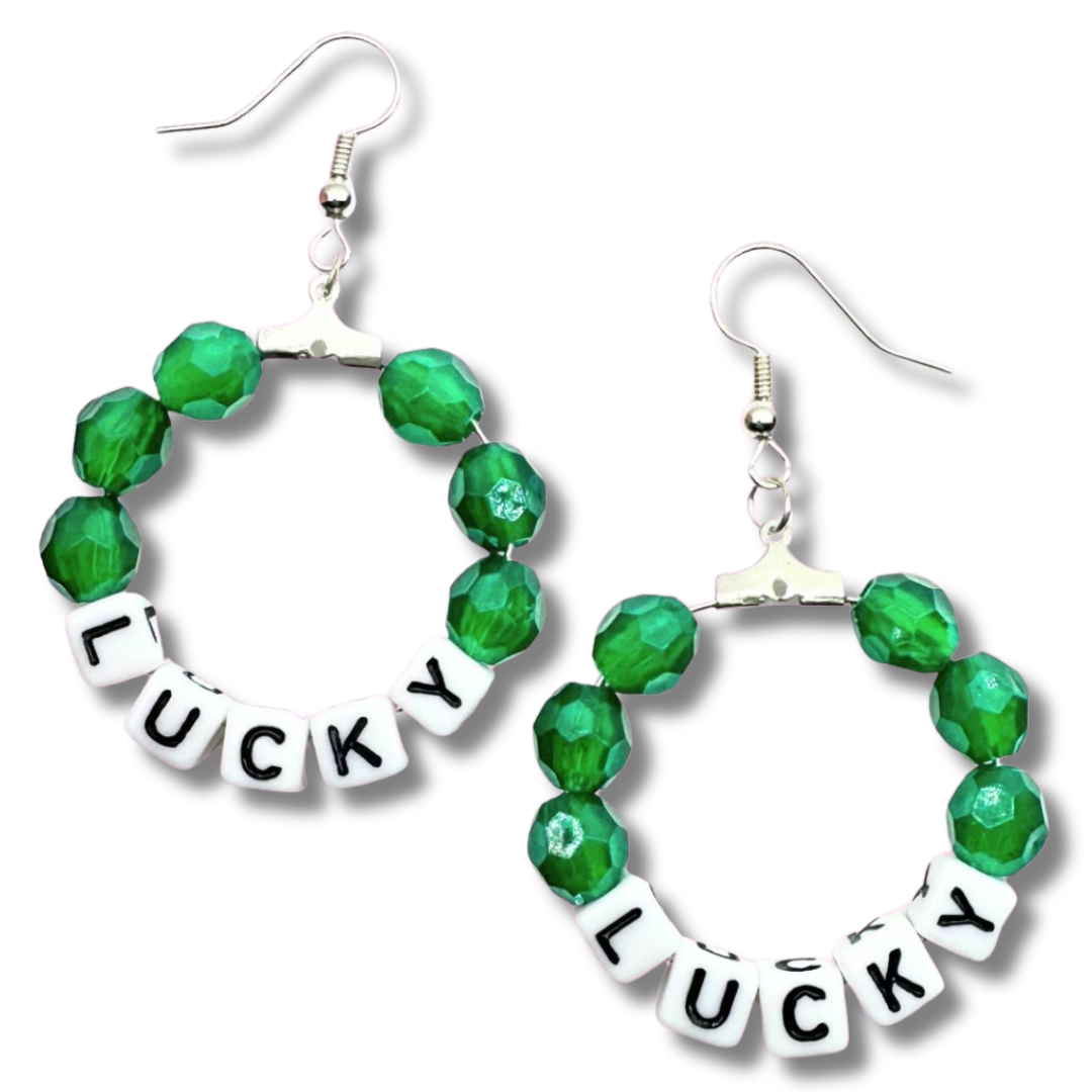 'LUCKY' Beaded Hoop Earrings