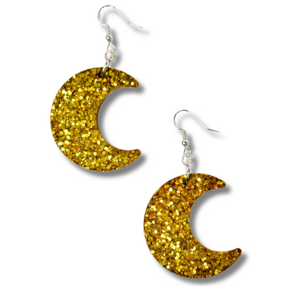 Gold Glitter Moon Earrings