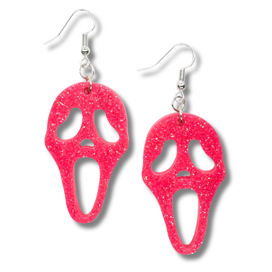 Pink Glitter Ghost Face Earrings