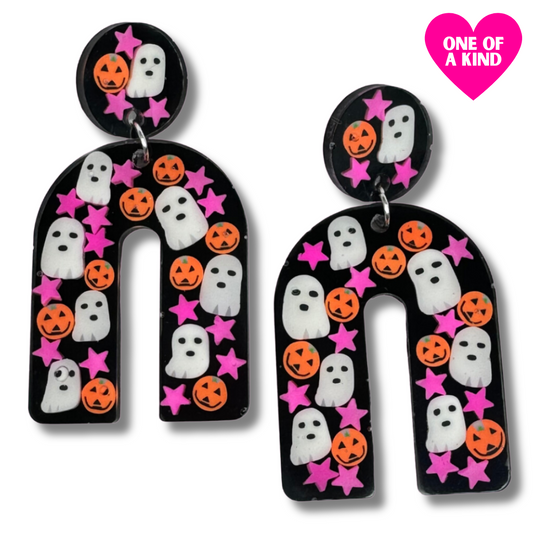 Halloween Ghost and Pumpkin Star Stud Earrings