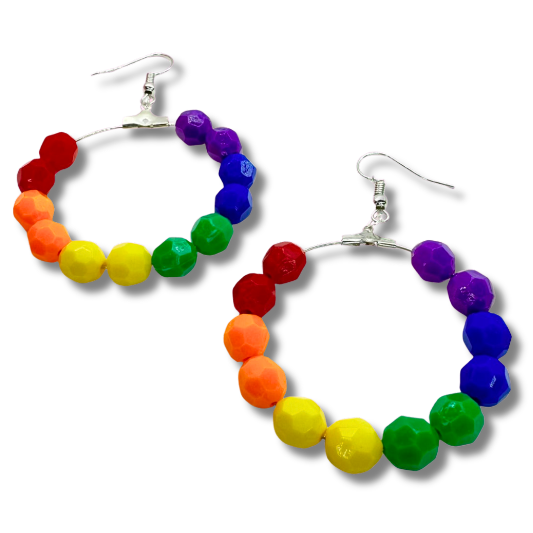 Rainbow Beaded Hoop Earrings