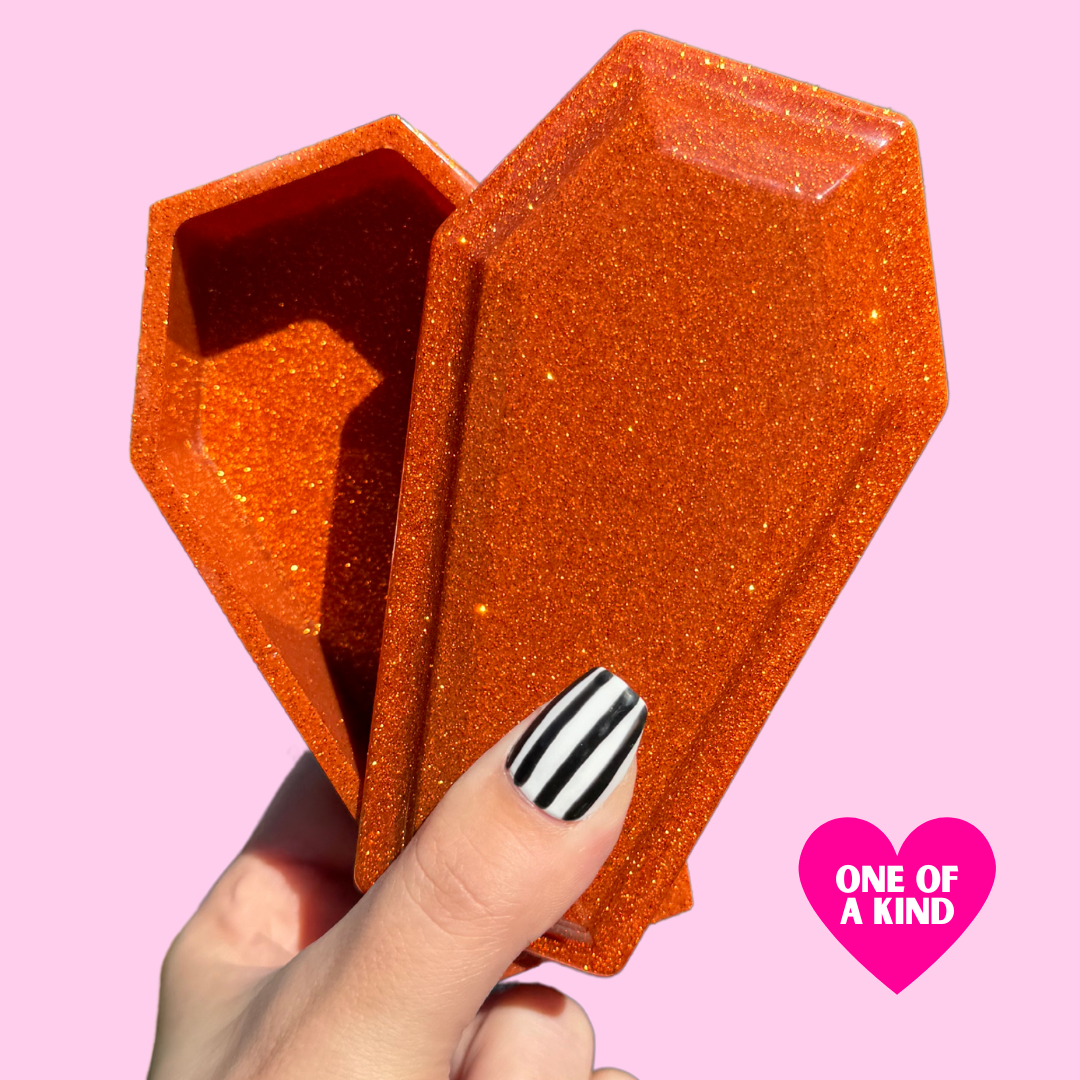 Orange Glitter Coffin Trinket Box