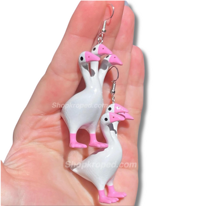 Pink 3 Headed Duck Goose Earrings