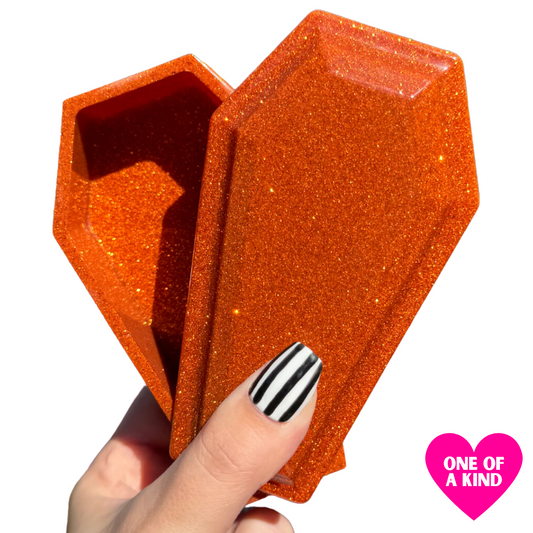 Orange Glitter Coffin Trinket Box