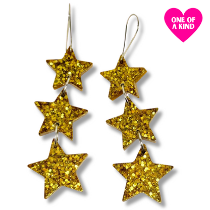 Triple Glitter Star Earrings Stack