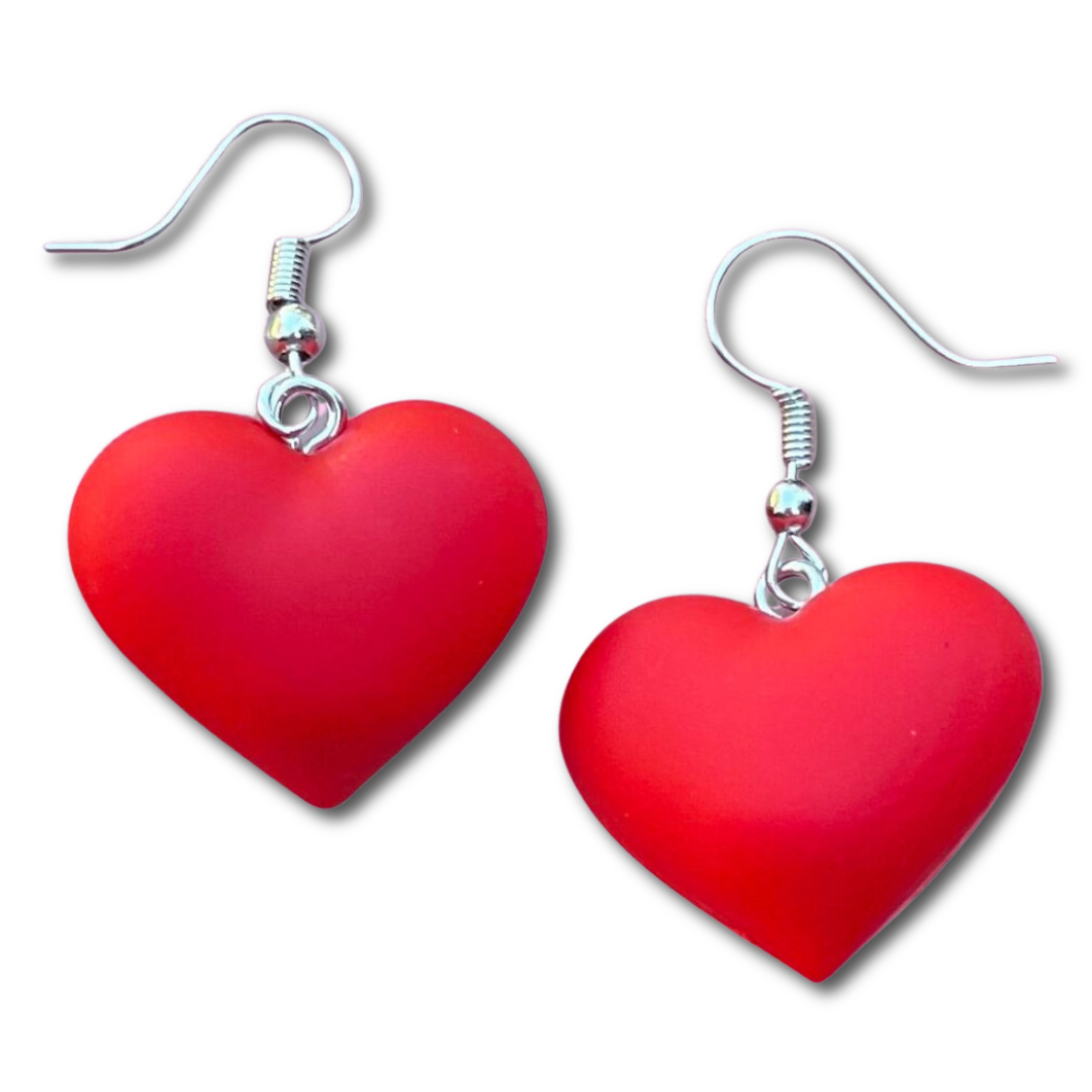 Red Rubber Heart Dangles