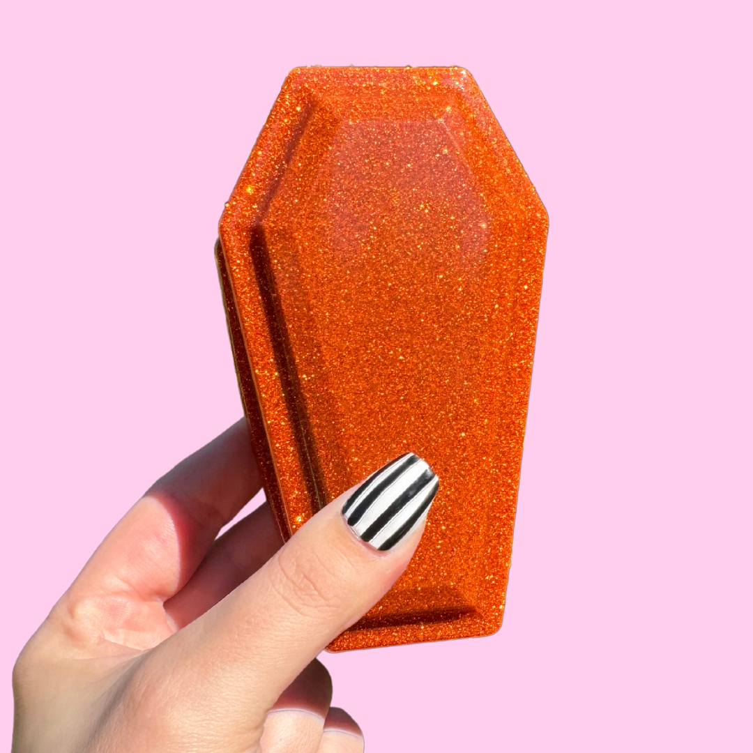 Orange Glitter Coffin Trinket Box