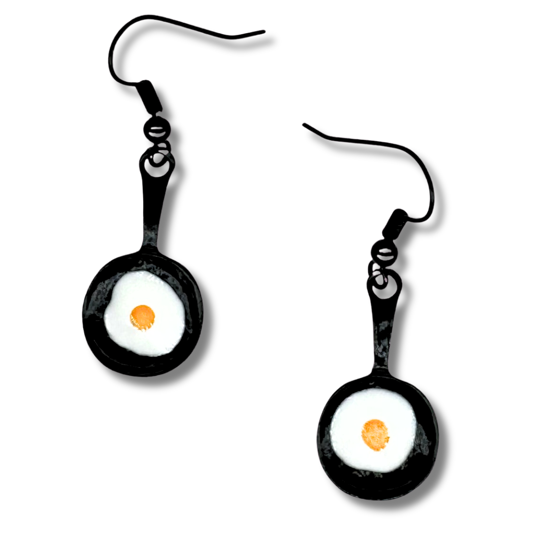 Frying Pan Egg Charm Earrings