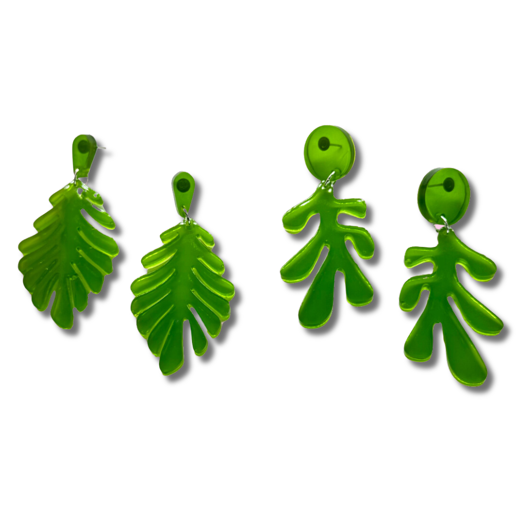 Green Leaf Stud Earrings