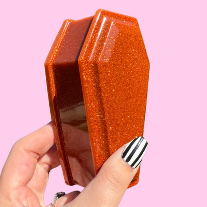 Orange Glitter Coffin Trinket Box