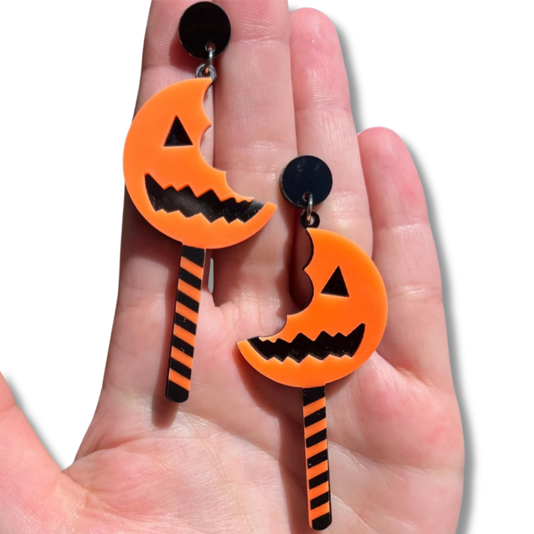 Orange Pumpkin Lollipop Earrings