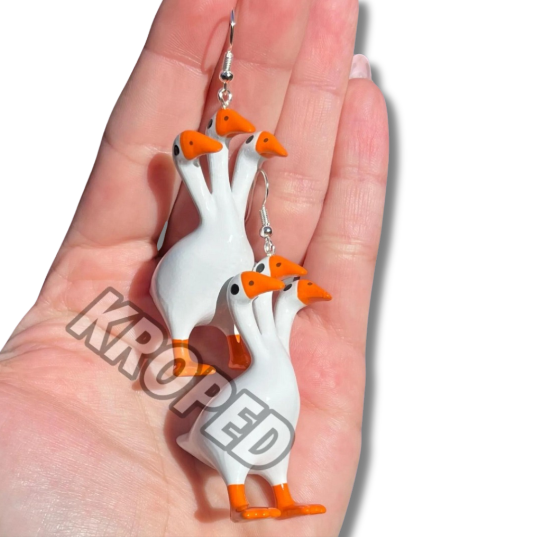 Orange 3 Headed Duck Goose Earrings