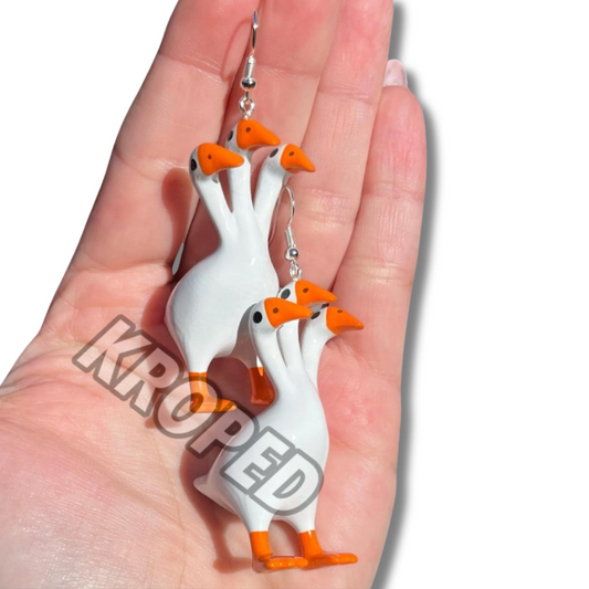 Orange 3 Headed Duck Goose Earrings