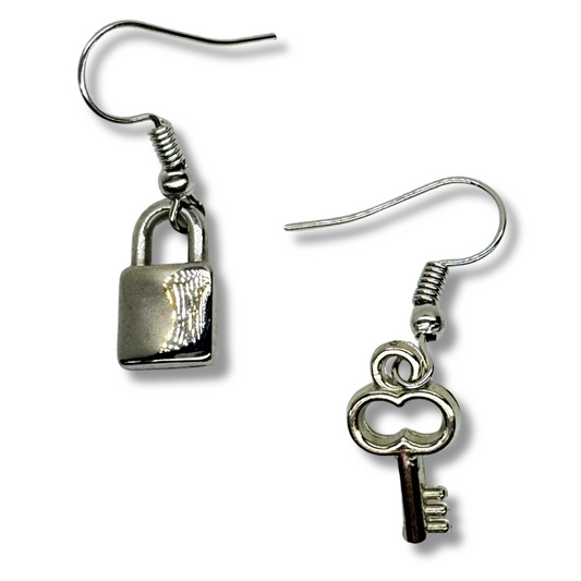 Silver Lock and Key Earrings