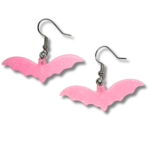 Pink Glitter Bat Earrings