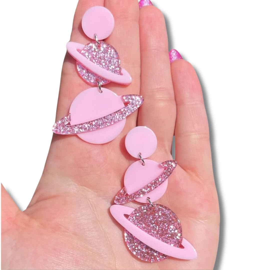 Pink Planet Stud Earrings