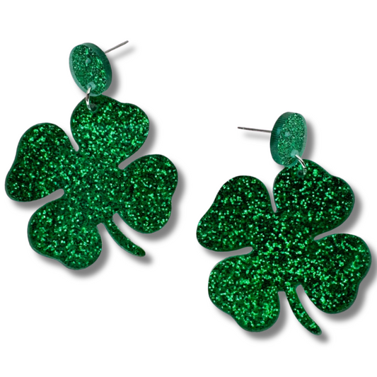 Glitter 4 Leaf Clover Stud Earrings