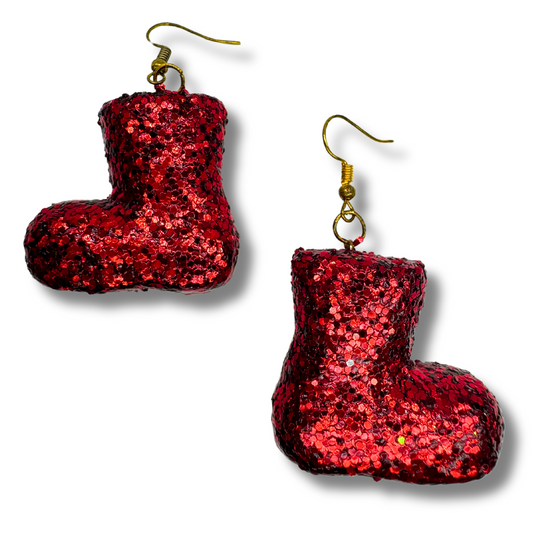 Santa's Red Glittery Boot Earrings