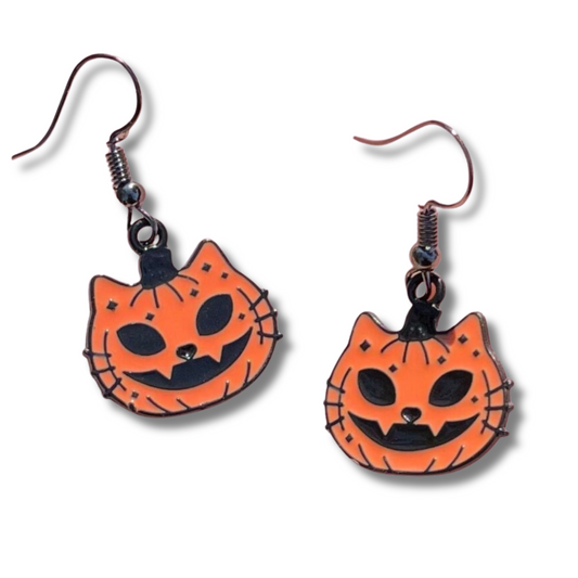 Orange Pumpkin Cat Earrings