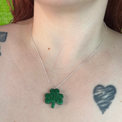 Glitter Clover Charm Necklace