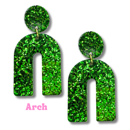 Green Glitter Stud Earrings
