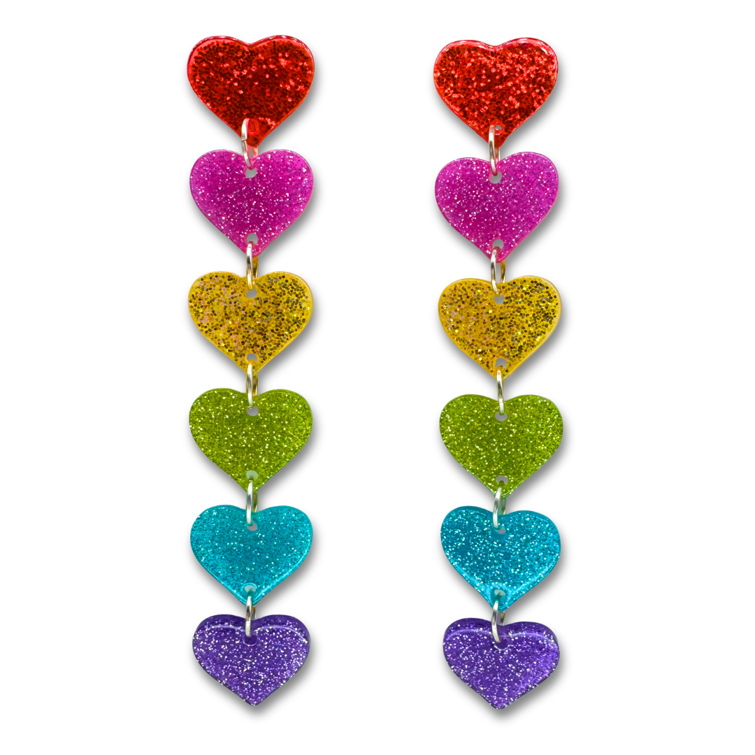 Glitter Heart Rainbow Stud Earrings