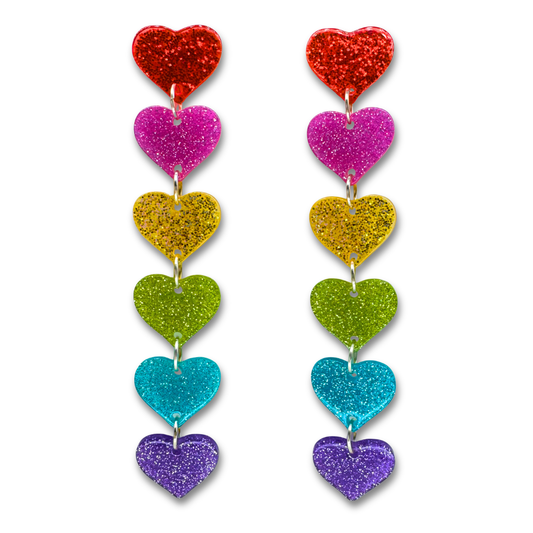 Glitter Heart Rainbow Stud Earrings