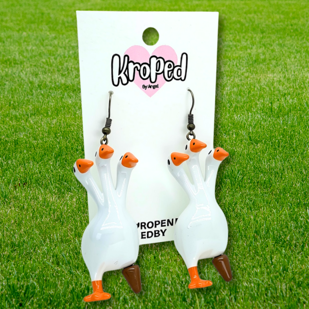 Peg Leg 3 Headed Duck Goose Earrings