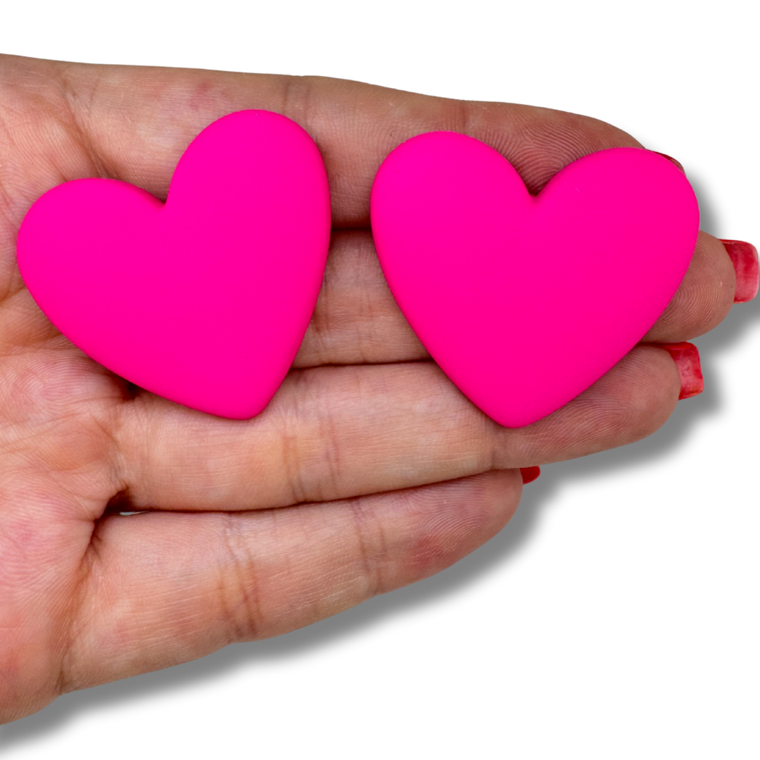 Matte Pink Heart Stud Earrings