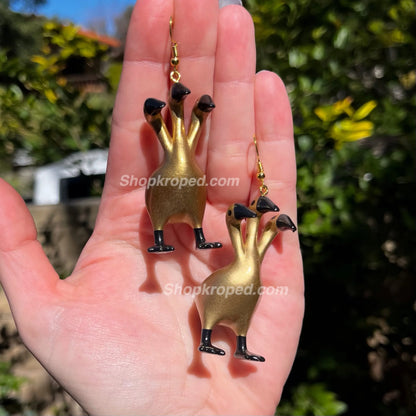 Gold 3 Headed Duck Goose Earrings