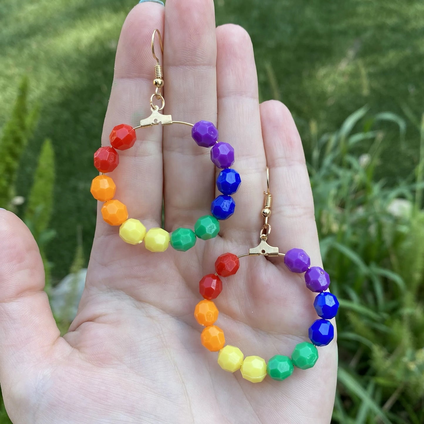 Rainbow Beaded Hoop Earrings