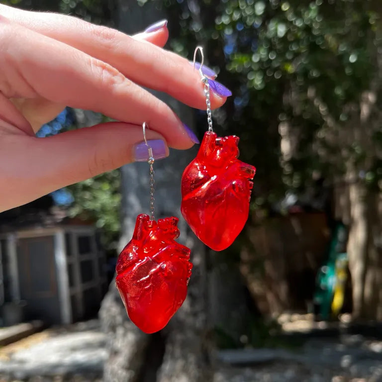 Red Anatomical Heart Earrings