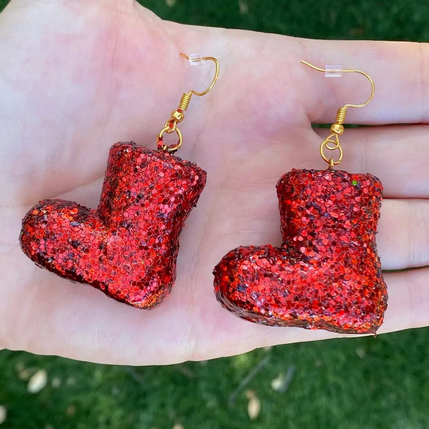 Santa's Red Glittery Boot Earrings