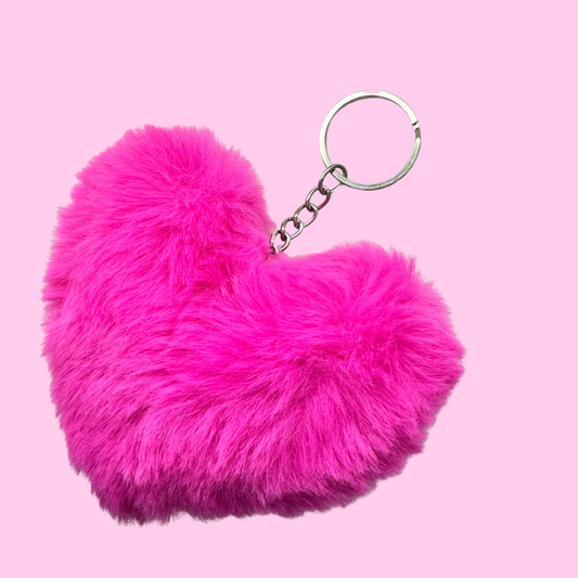 Pink Fluffy Heart Keychain