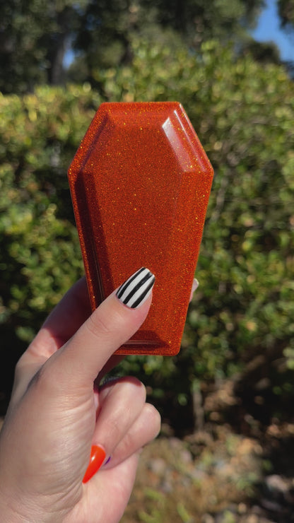 Orange Glitter Coffin Trinket Box