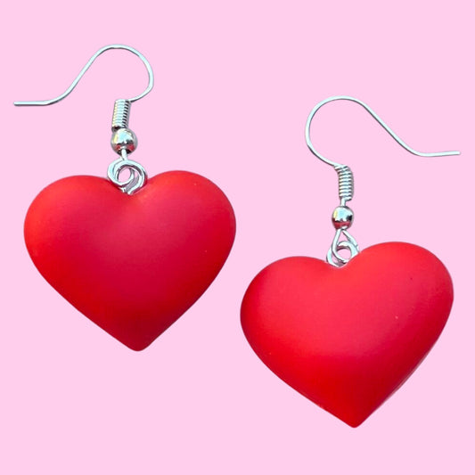 Red Rubber Heart Dangles