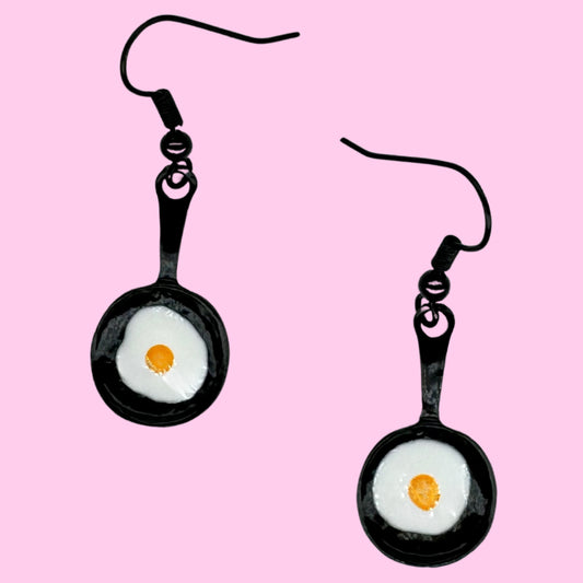 Frying Pan Egg Charm Earrings