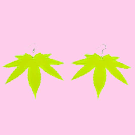 Neon Weed Leaf Earrings