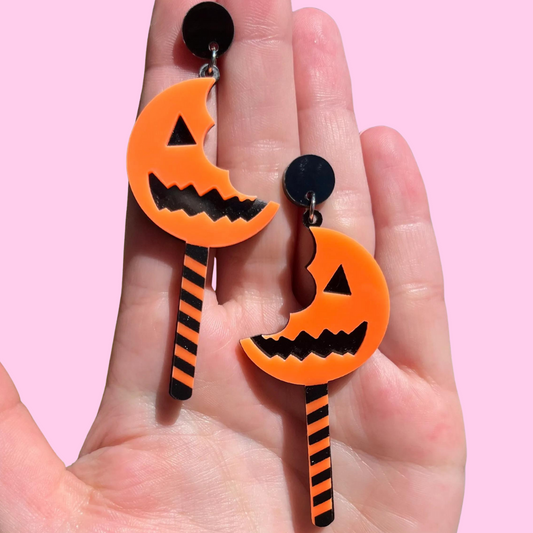 Orange Pumpkin Lollipop Earrings