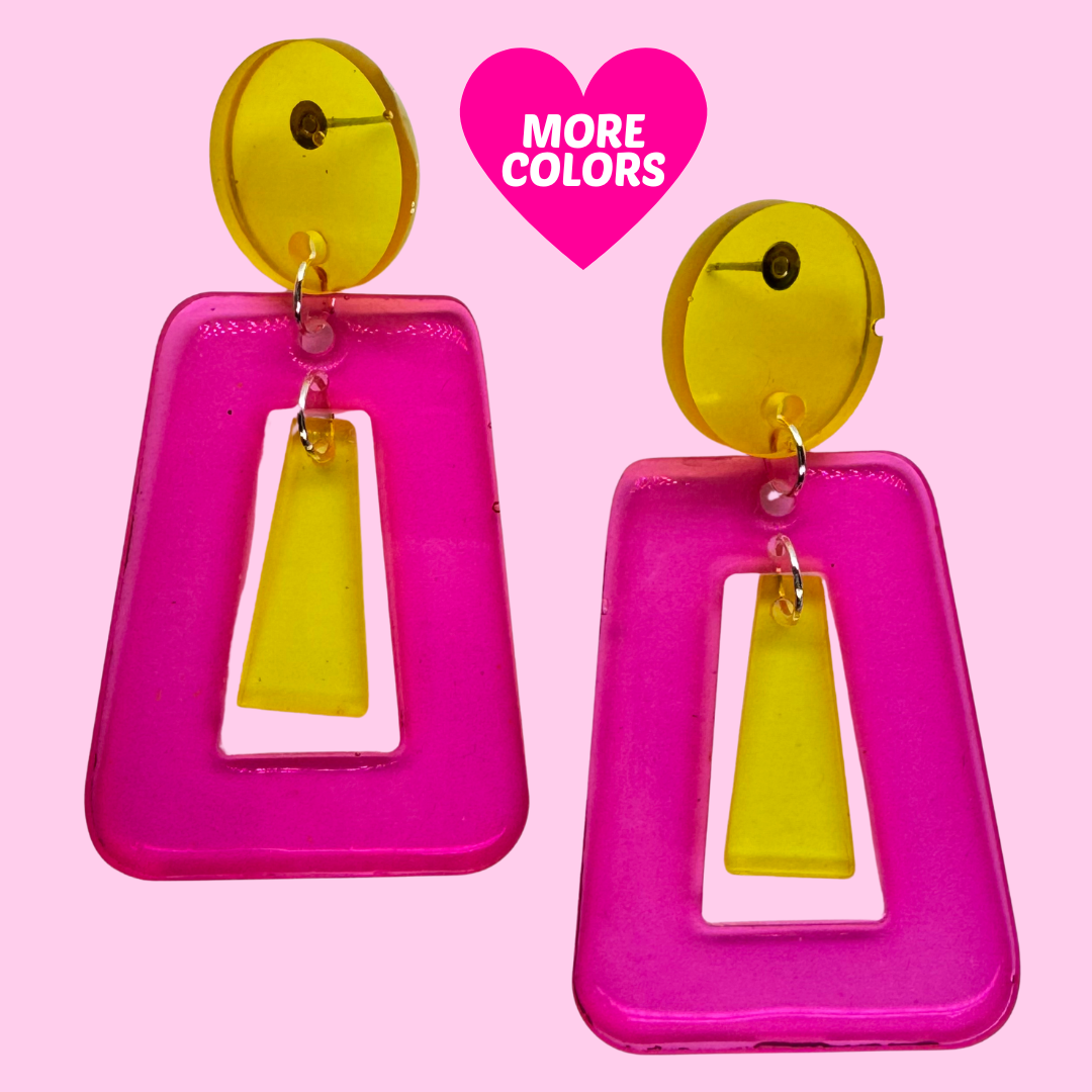 Neon Rectangle Dangle Earrings