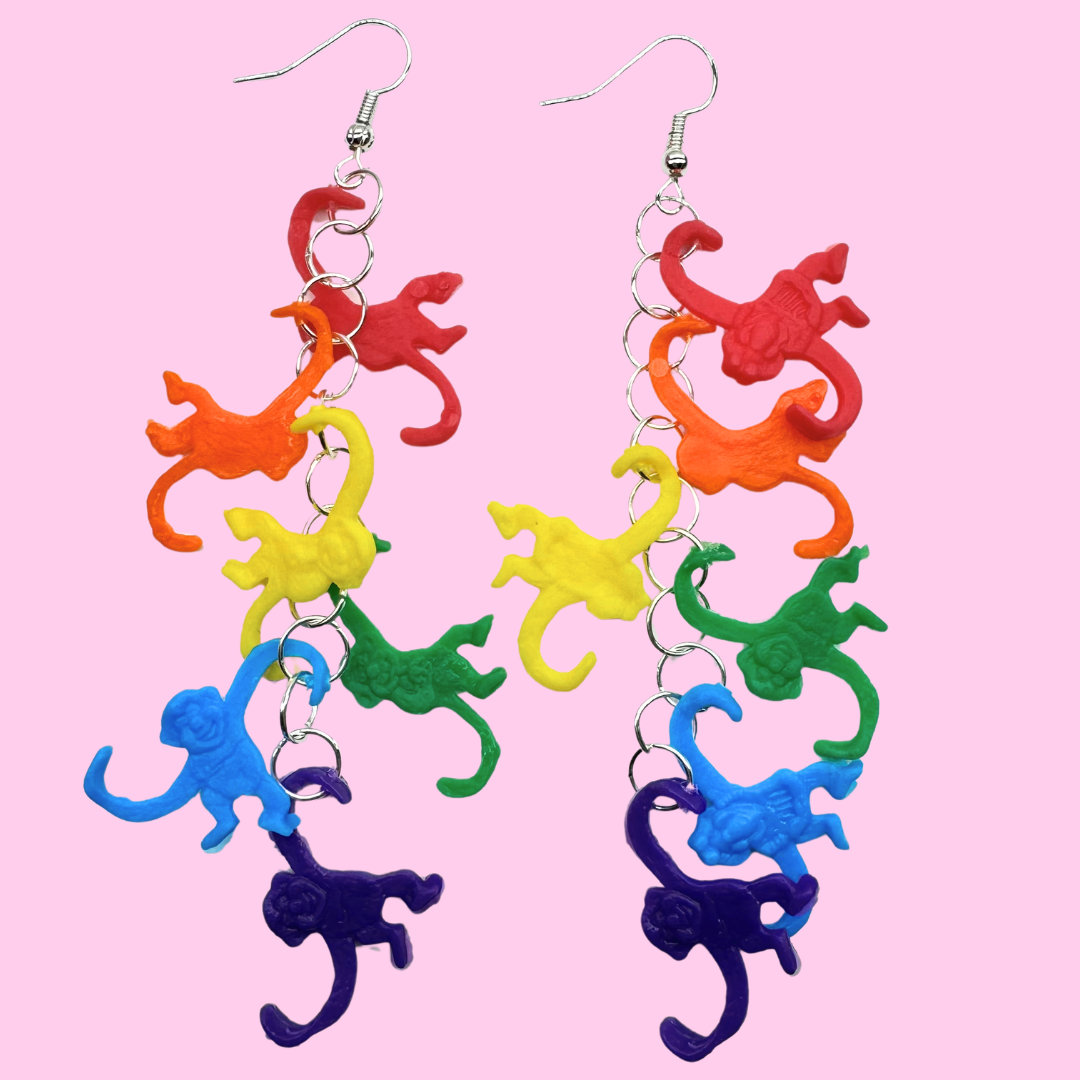 Rainbow Monkey Chain Earrings